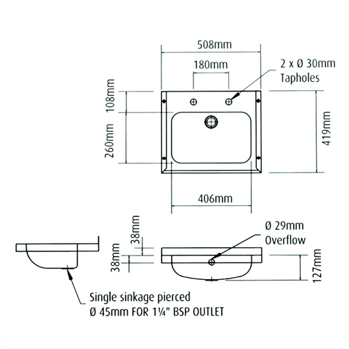 Pland Gibralter Medical Sink - 1 Tap Hole/No overflow